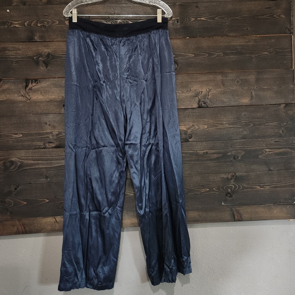 PJ Harlow Jolie Pajama Pants Lounging Navy Blue M Wide Leg Pull-on Satin Ankle - Picture 4 of 10